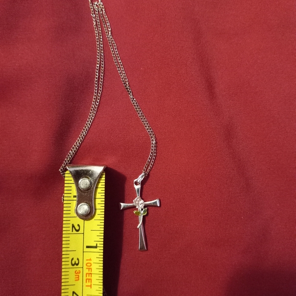 STERLING SILVER CROSS WITH ENAMELED COLORED ROSE NECKLACE - Picture 5 of 9